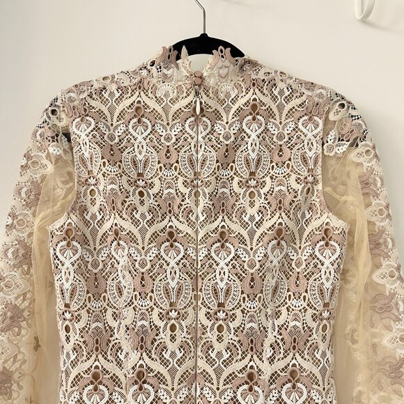 Jonathan Simkhai Natural Tulle-paneled Guipure Lace Mini Dress Nude Combo 6  NWT - Picture 12 of 16